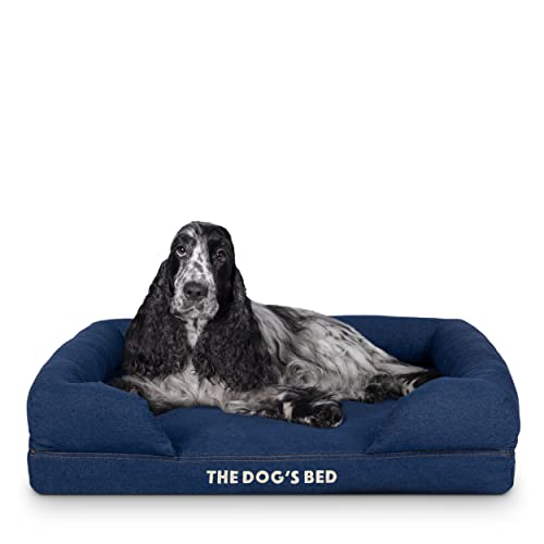 The Dog’s Bed, Med Blue Denim 30x23.5, Memory Foam, Pain Relief: Arthritis, Hip & Elbow Dysplasia, Post Surgery, Lameness, Supportive, Calming, Waterproof Washable Cover, Veterinary Approved