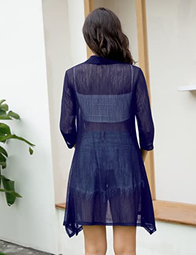 Image of iClosam Women Casual 3 /4 Sleeve Sheer Open Front Cardigan Sweater Kimono