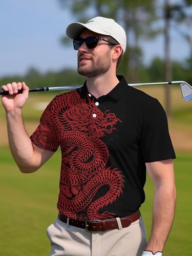 Image of PAGYMO Funny Golf Shirts for Men Crazy Printed Pattern Novelty Moisture Wicking Performance Mens Polo Shirt