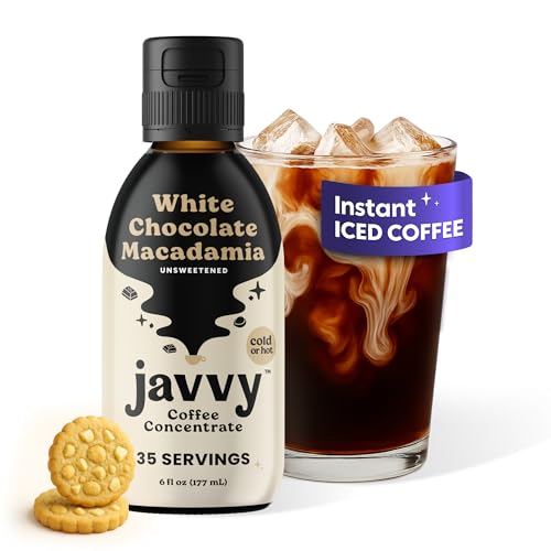Image of Javvy Cold Brew Coffee Concentrate Instant Coffee, White Choc. Macadamia | 100% Real Coffee, 0g Sugar, No Artificial Flavors, 60-80mg Caffeine per Serving, Gluten Free, Makes Hot or Iced Coffee