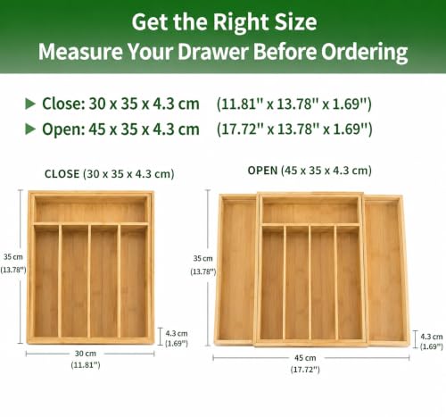 Image of Zollyss Expandable Bamboo Drawer Organizer for Kitchen, Adjustable Cutlery Tray, Expandable Utensil Organizer for Kitchen Drawer (5 Pc Bamboo Drawer Organiser)