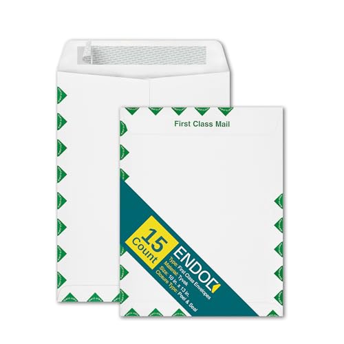 Tyvek First Class Mailing Envelopes 10x13, Tear & Moisture Resistant Construction, Catalog Envelopes Peel & Seal 10 x 13, Tyvek® Mailer Shipping Envelopes, Bright White, 15/pack