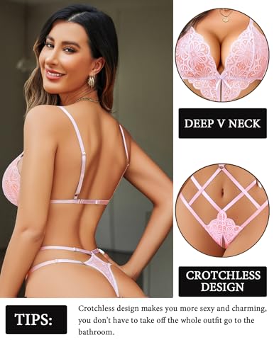 Image of Avidlove Women Lingeries Deep V Teddy Lingerie Sexy Lace Bodysuit Cut Out One Piece Mini Babydoll