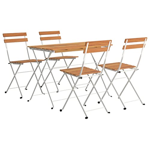 vidaXL Bistro Set 3-TLG., Klappbar Gartenmöbel Set, Essgruppe mit Stahlrahmen, Balkonset Sitzgruppe Garnitur Klapptisch, Massivholz Akazie Stahl