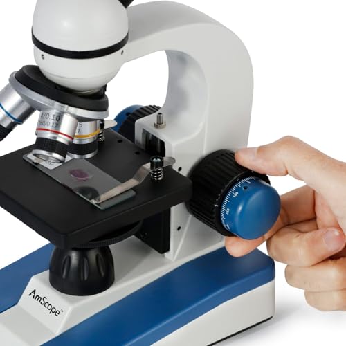 AmScope M150 Series Portable LED Monocular Student Compound Microscope - 40X-1000X Magnification - Microscope Kit Includes Dust Cover, 2 Clips & 2 Eyepieces
