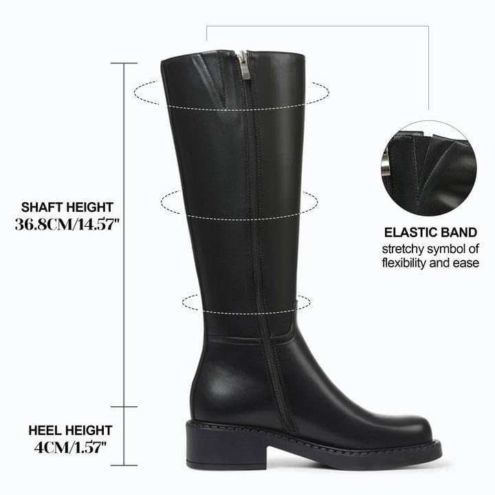 Eteridrey Wide Calf Knee High Boots for Women Round Toe Chunky Platform Tall Boots Comfortable Low Heel Faux Leather Boots with Side Zipper3