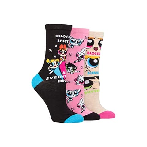 SockShop Ladies Powerpuff Girls Cotton Socks Pack of 3 Assorted 4-8 Cover