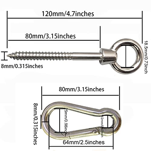 AIVOOF Hammock Hanging Kit, 2 Pack Hammock Chair Hook Eye Hooks Heavy Duty Hooks Stainless Steel Carabiner Set Swing Hardware for Hanging Yoga Hammock Swing Chair Indoor Outdoor - Thumbnail 4