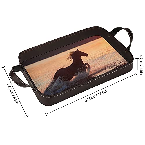 bandeja de cuero,bandeja de tocador decorativa,Caballo galopante en el agua,Bandeja de utilidad Oficina en casa Viaje… - Imagen 3