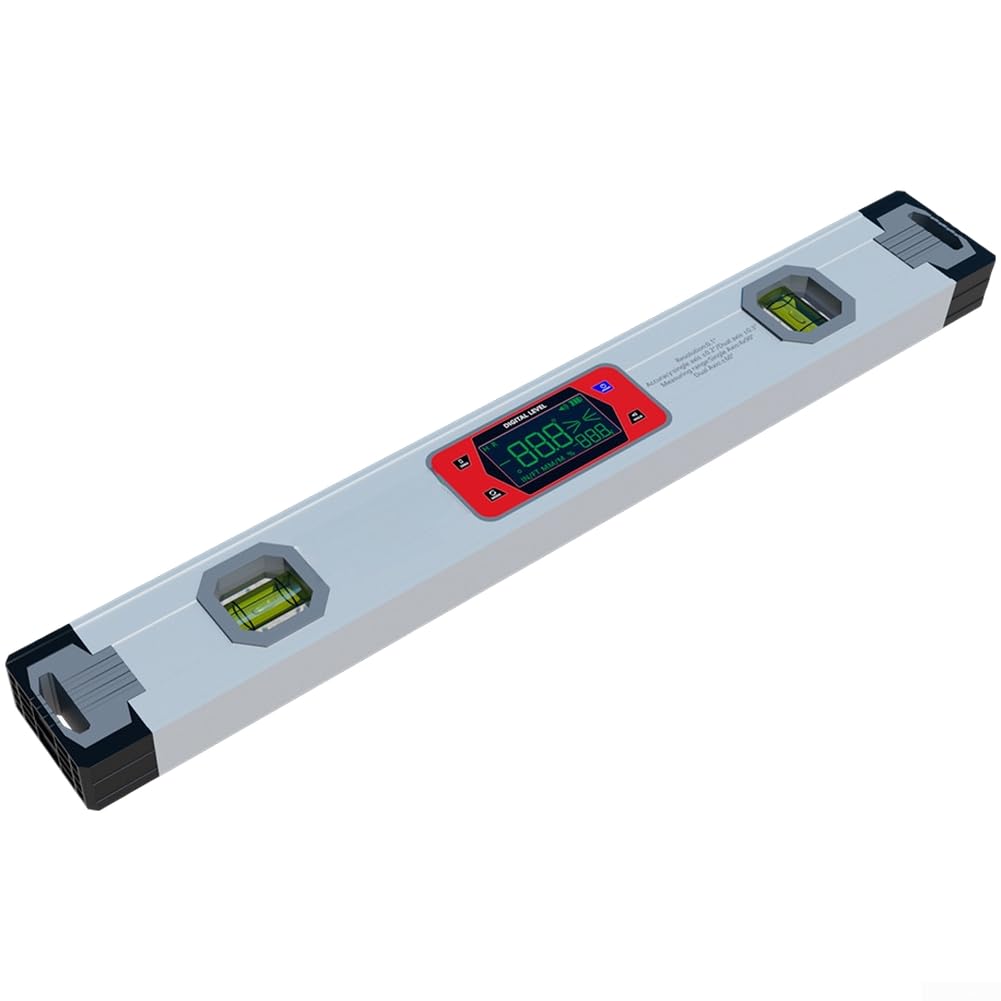 Nivel digital de aleación de aluminio de 400 mm que soporta múltiples unidades de medición con lecturas de doble dirección y zumbador para comprobaciones de ángulo (gris)