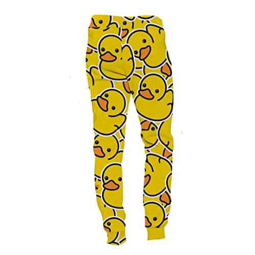 Cute 3D Print Yellow Rubber Ducks Sweatpants, Funny Cartoon Joggers Pants Men's Casual Drawstring Athletic Loose-Fit Pants With Pockets For Workout Running Training Xl #TOP3