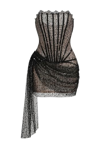 Women's Evening Dresses Black Birthday Dress for Pleated Elegant Gowns Sequins Party Clothes Prom Gown