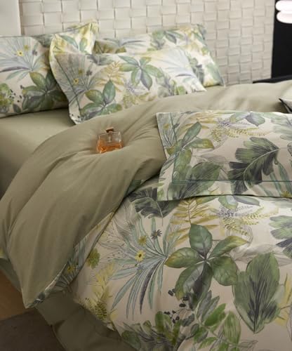 VM VOUGEMARKET Tropical Green Duvet Cover King 100% Brushed Cotton Coastal Leaves Bedding Set 1 Hawaiian Botanical Duvet Cover with 2 Pillow Shams-104x90 Inch
