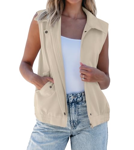 luvamia Vest for Women Trendy Zip Up Casual Fashion Elastic Hem Fall Sleeveless Jacket Outerwear Vests Tops with Pockets
