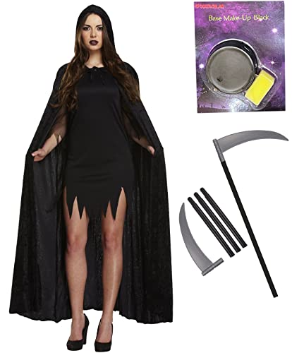Capa de satén negro con capucha de labreeze para disfraces de Halloween 2