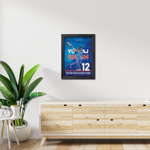 Image of TenorArts Yuvraj Singh Poster with Quotes Indian Legend Cricket Player Photo Frame Painting with Matt Finish Black Textures (12 inches x 9inches)
