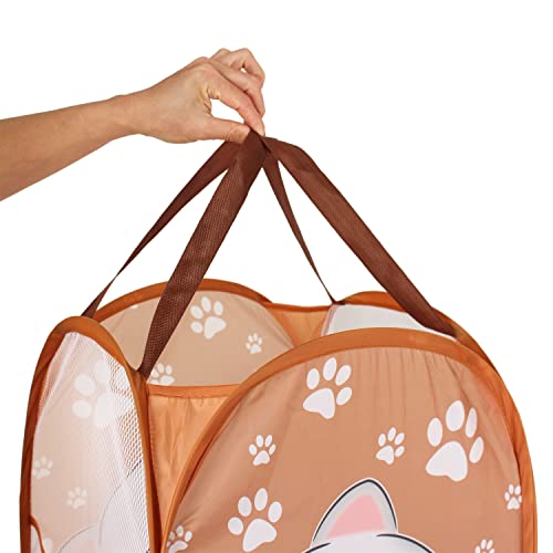 Wei Long Mesh Popup Hamper-Foldable Lightweight Basket For Washing-Durable Clothing Storage For Kids Room,Students College Dorm,Home,Travel & Camping-Pop-Up Clothes Hamper (Khaki Cat Paw) #TOP7