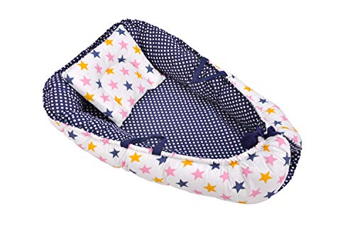 Image of by Urban Space 100% Cotton Reversible Baby Bed Set with Pillow 0-12 Months (White Star, 0-12 Months)