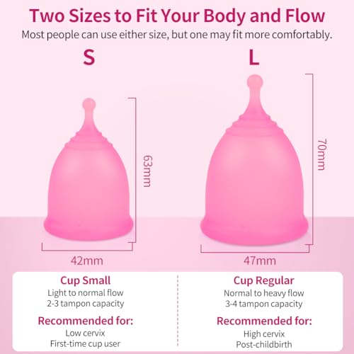 ACWOO Menstruationstasse, Menstrual Cup Medizinisches Silikon, Mestruationscup Periodentasse, Period Merula Cup 2 Größe für Normale Oder Starke Blutung（Rosa）