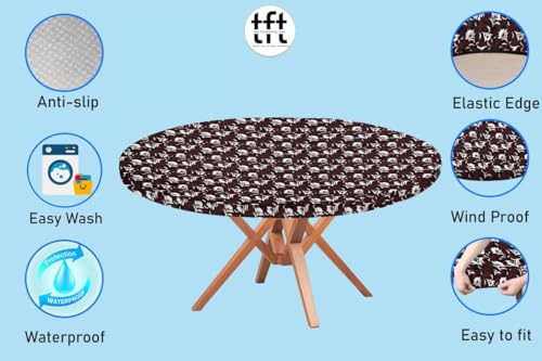 Image of The Furnishing Tree Round Elastic Fitted Dining Table Cover WxL 54x54 Inches Floral Pattern Brown