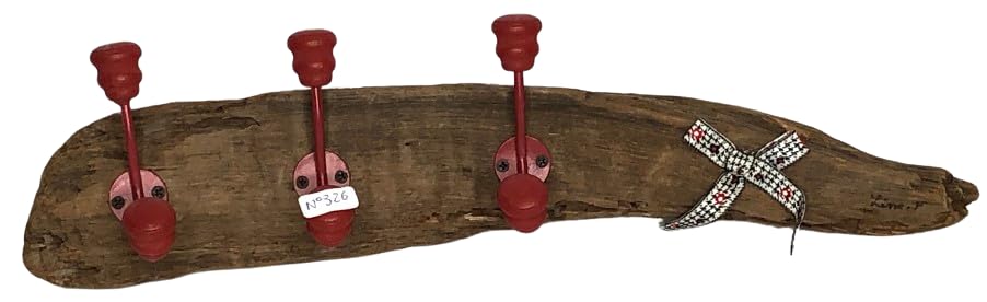 Patère rouge en bois flotté n°326 unique pour décoration murale