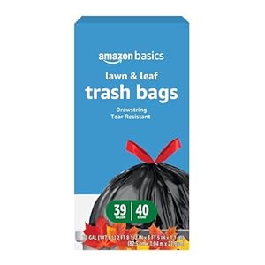 Amazon Basics Lawn & Leaf Drawstring Trash Bags, Unscented, 39 Gallon, 40 Count