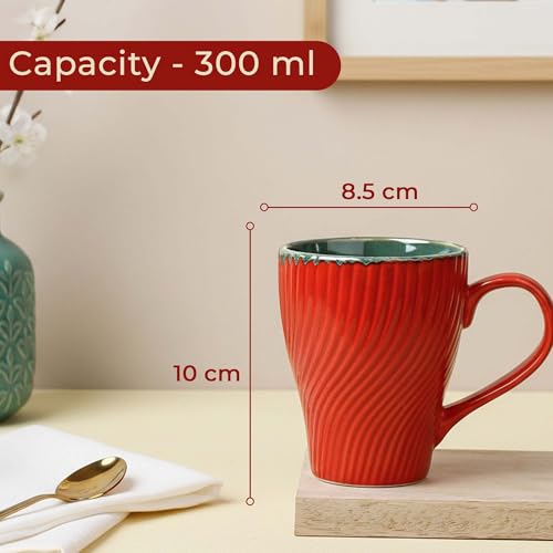 Image of The Earth Store Red Fusion Wave Coffee Mug - 300ML Ceramic Coffee Mugs Set of 4 | Microwave & Dishwasher Safe Mugs for Gift | Home | Office | Restaurant | Daily Use Tea Mug