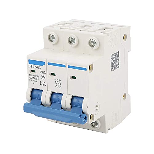 Tyenaza Magnetotermico Trifasico 63A, Interruptor Automático Magnetotérmico Industrial, DZ47-63 3P 63A Disyuntor de Corriente Residual, para Domésticos Protección Contra Cortocircuitos y Sobrecargas