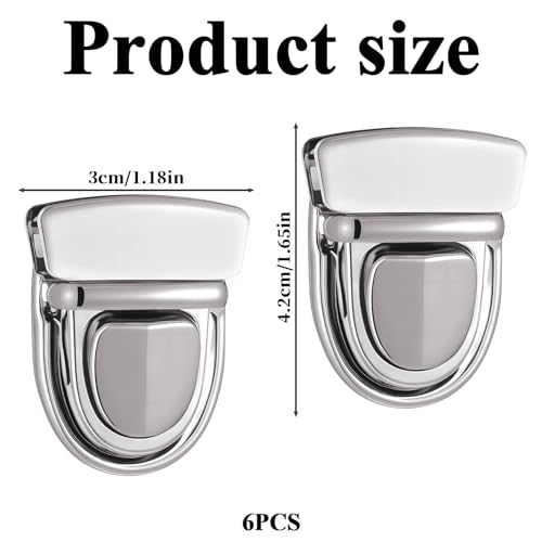6 PCS Metal Tuck Lock Clasp Catch Thumb Lock Purse Buckle Fasteners Metal Clasp Locks Hardware Clips for DIY Wallet Handbag Leather Craft Making, Silver