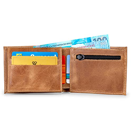 Carteira Masculina Luxo Couro Legítimo Com Porta Moedas/cnh (Marrom-claro)