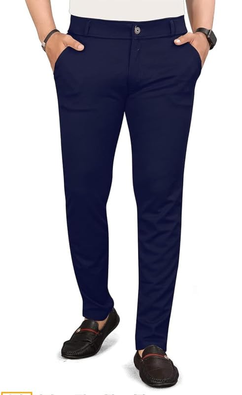 Image of VIJETA Garments for Men Lycra Blend Formal Trousers ? Smart Fit Office Wear Pants with Elastic Waistband & Zip Fly