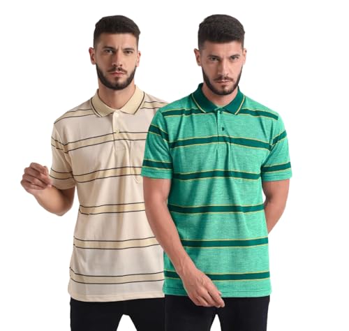 Image of INKKR Striped Men Polo Neck Half Sleeve T-Shirt
