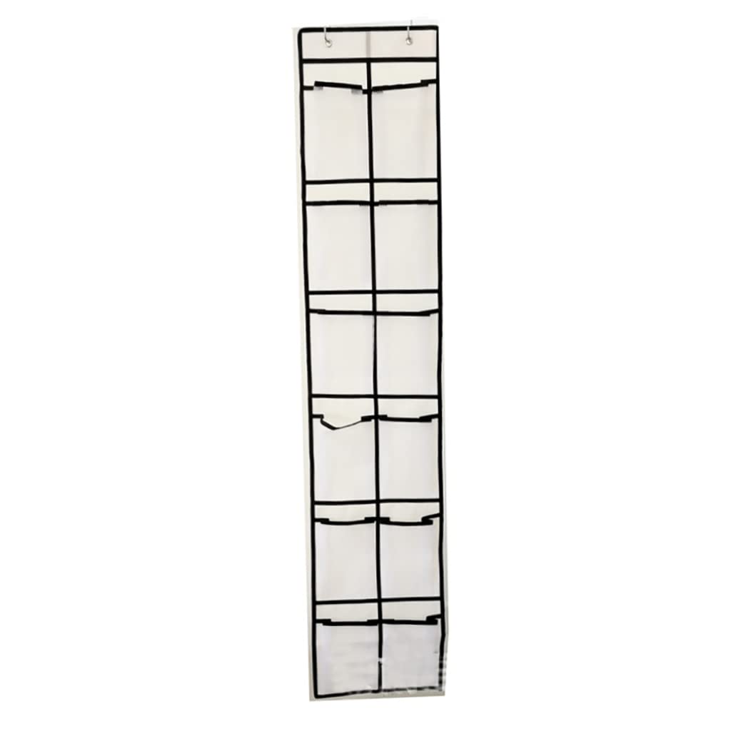Organizador de zapatos colgante con 12 bolsillos de malla y 2 ganchos para puerta, almacenamiento de dispositivos colgantes para cocina, dormitorio, baño, color blanco