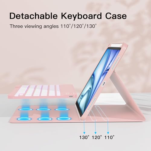 Image of RAYMCRAFT for iPad Air 11-inch Case with Keyboard M4 /M3 /M2 (2026 /2025 /2024), Mouse and Detachable Wireless Keyboard Combo for iPad Air 5th /4th 10.9-inch, 7-Color Backlight with Pencil Holder, Pink