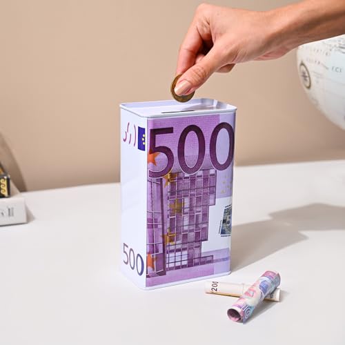 Image of Market99 Rectangular Money Bank | Purple Tin Coin Bank with 500 Euro Note Print & Glossy Finish | Trendy Piggy Bank for Kids & Adults | Stylish Savings Box for Home, Office Desk & Gift Use