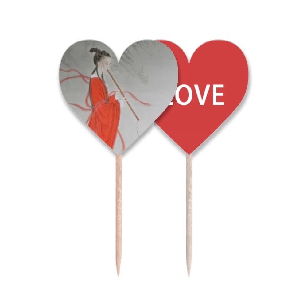 Flûte rouge beauté chinoise pique cupcake et cure-dents drapeau amour cœur