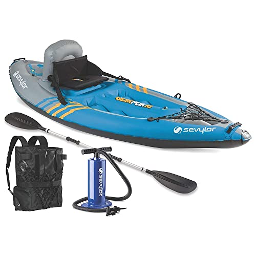 Sevylor QuickPak K1 1-Person Inflatable Kayak, Kayak Folds into Backpack with 5-Minute Setup...