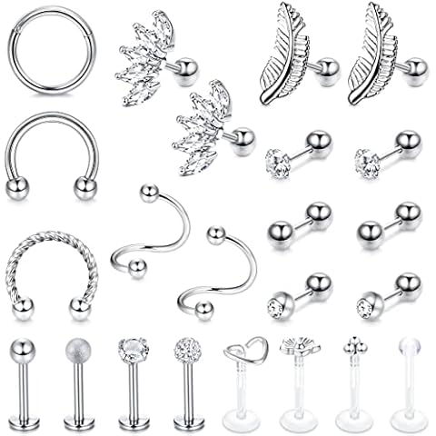 Milacolato 23pcs Stainless Steel Piercing Set Cover