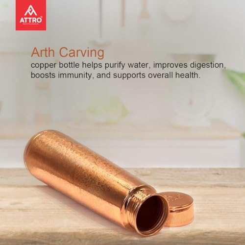Image of ATTRO Arth Copper Bottle Design Boosts Immunity Leakproof & Lightweight |Anti-Bacterial, BPA Free with Secure Cap for School, Travel, Gym & Work 900ml Carving