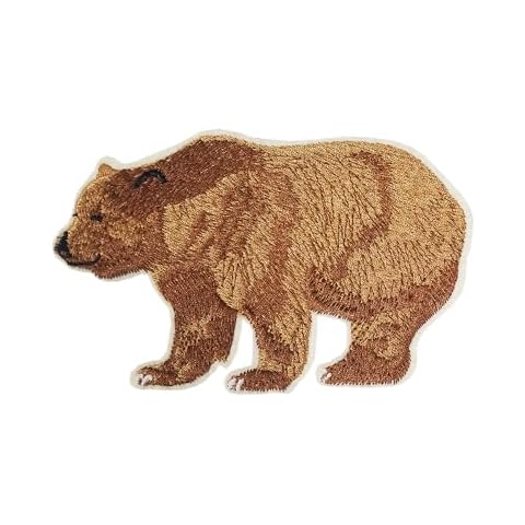 Grizzly Bear Patch Iron-on Embroidered Applique for Clothing Vest, Sew-on Decorative Embroidery, Badge Emblem, Nature Souvenir, Wild Animals, Outdoor Patches, National Parks, Wolf Cover