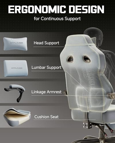 Image of GTPLAYER Big & Tall Gaming Chair, Wide Reclining with Footrest for Adults | Ergonomic High Back Computer Desk Chair, Comfort Padded Seat with Lumbar Support for Big /Tall, Office /Home, Light Blue