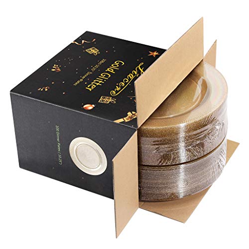 Liacere 100Pieces Gold Plastic Plates-Disposable Gold Glitter Plates-10.25Inch Premium Plastic Dinner Plates For Wedding &Parties #TOP5