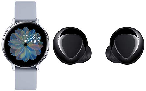 Image of Samsung Galaxy Watch Active 2 (Bluetooth, 44 mm) - Silver, Aluminium Dial, Silicon Straps + Buds+