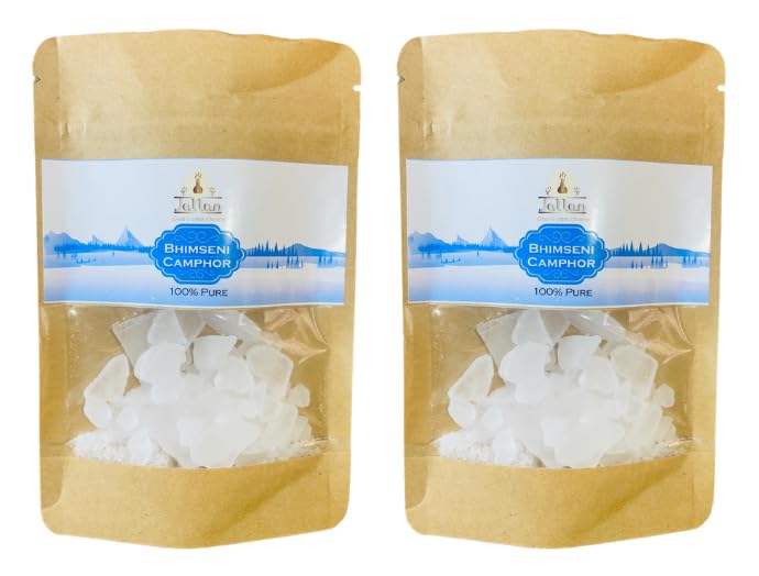 Image of Jallan Pure Natural Bhimseni Camphor - 200g Pack (100X2) 100% Organic and Original Kapoor| Purifying & Pleasant Fragrance for Pooja, Hawan, Air Freshener| Use for Camphor Diffuser Electric