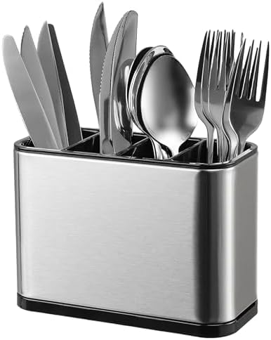 KESOL Kitchen Utensil Holder, Stainless Steel Utensil Drying Rack Flatware Holder Sinkware Caddy Countertop Organizer with 4 Divided Compartments, Rust Proof