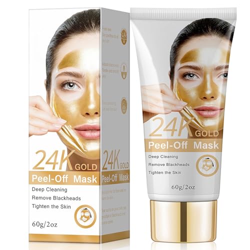 24k Gold Peel Off Mascarilla Facial, Antienvejecimiento y Antiarrugas Faciales Mask, Elimina Espinillas, Limpia los Poros, Hidratante Iluminadora Tratamiento Facial