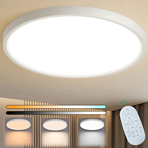Plafón LED Techo Redondo Lámpara de Techo Regulable Moderna con Mando a Distancia, 20W 1700LM, 2.5cm Ultrafino, Plafones para Salón Dormitorio Cocina Habitación de los Niños Pasillo, Blanca, Ø30cm Cover