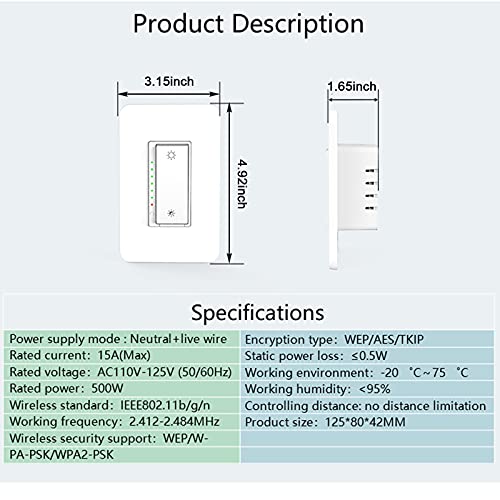 Lesim Smart Wi-Fi Dimmer Switch 2Gang Compatible With Alexa And Google Assistant, Single Pole, Needs Neutral Wire #TOP3