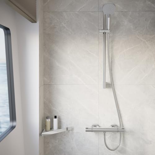 hansgrohe Ecostat Comfort - Duschthermostat Aufputz, Duscharmatur mit Sicherheitssperre (SafetyStop) bei 40° C, rundes Thermostat für die Dusche, Mischbatterie für 1 Verbraucher, Chrom, 13116000