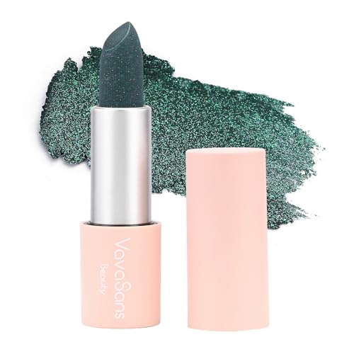 Vavasans LIPSTICK-GREEN Vegan Glitter Lipstick Turquoise Shimmer Metallic Sparkling Blue Green Shade Long Lasting Waterproof Non-Sticky Formula Diamond Shiny Highly Pigmented Lip Stick cover